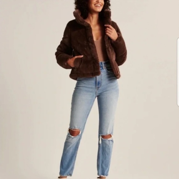 ABERCROMBIE & FITCH | Brown Faux Fur Quilted Puffer Funnel Neck Jacket | Size S - Picture 4 of 16